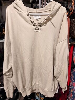 American Eagle Outfitters Beige Lace-Up Hoodie Sweatshirt